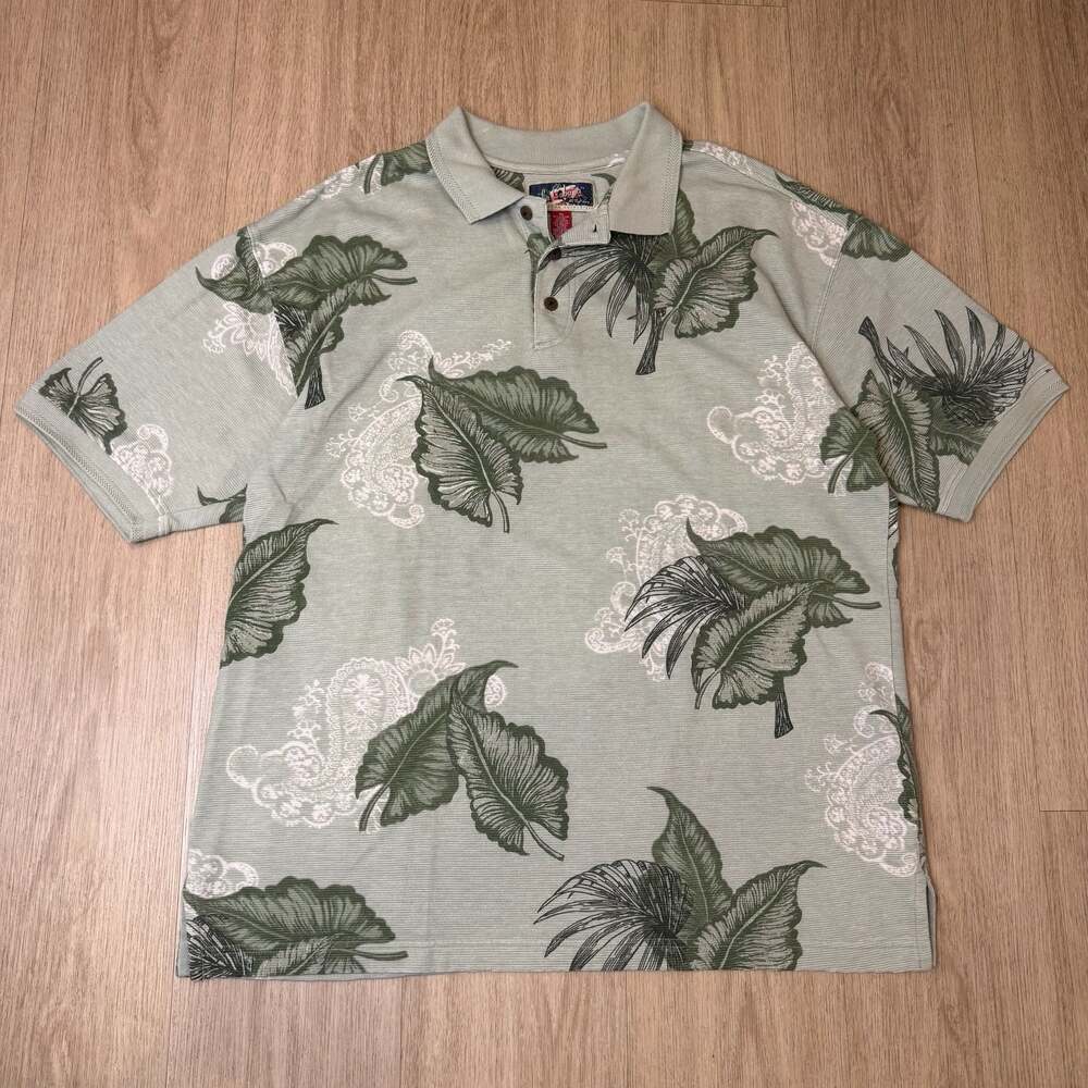La Cabana Tropical Leaf Print Polo Shirt Size XL